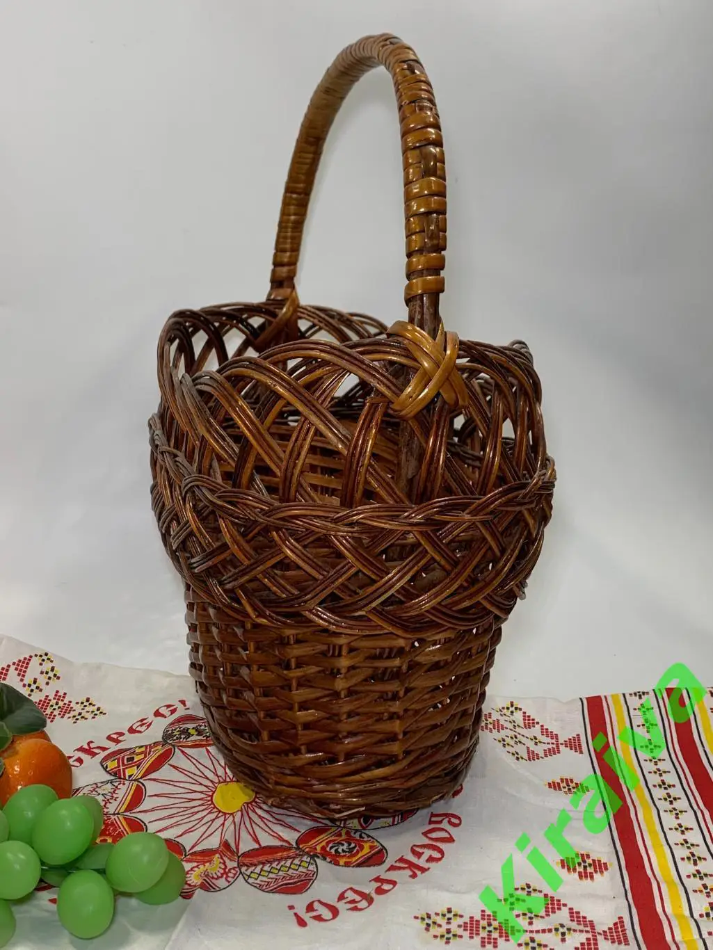 Плетеная корзинка овальная Ажурная бежевая лукошко из лозы 24х17х34 см Н1852 б/у 3