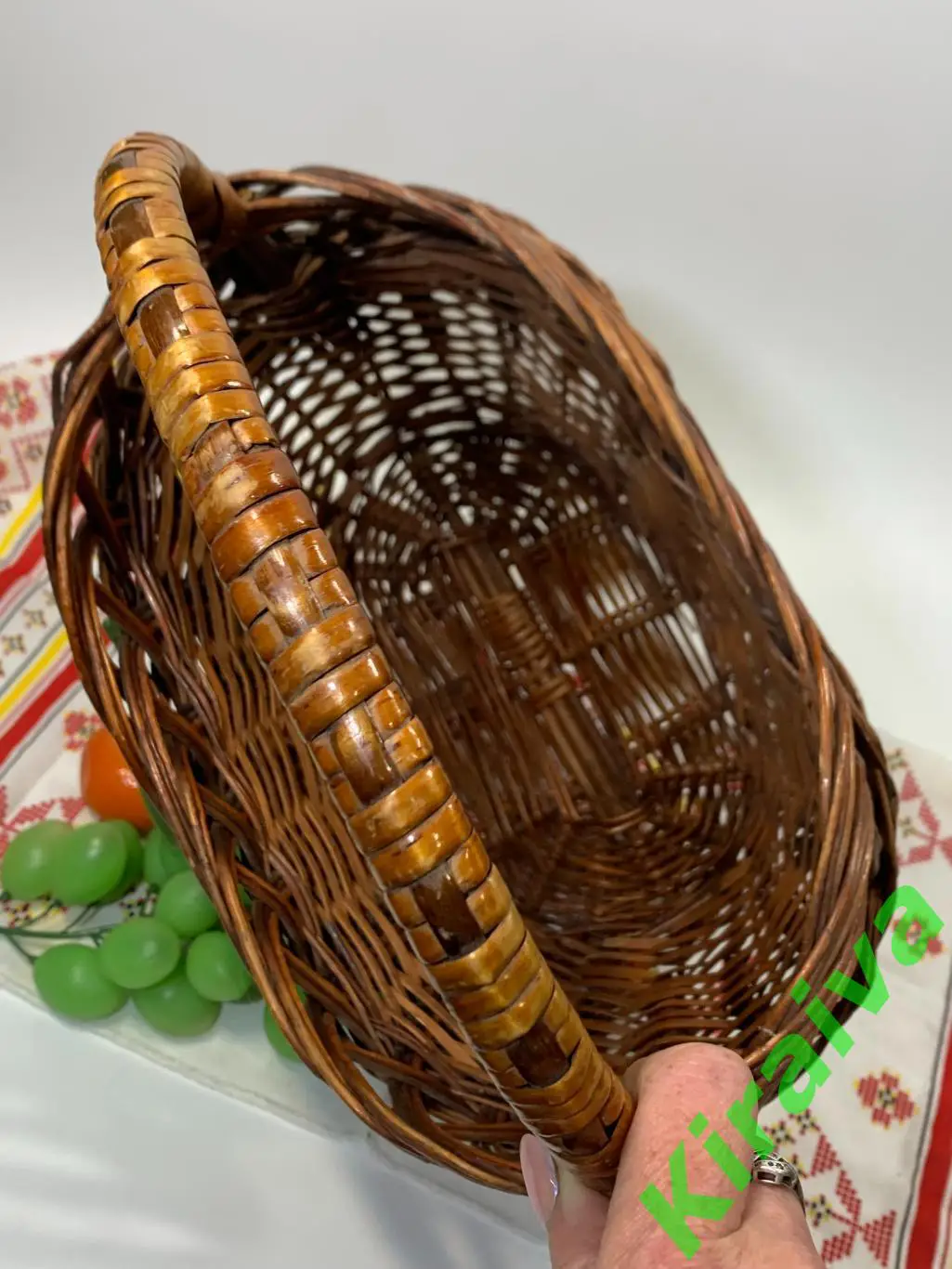 Плетеная корзинка овальная Ажурная бежевая лукошко из лозы 24х17х34 см Н1852 б/у 4