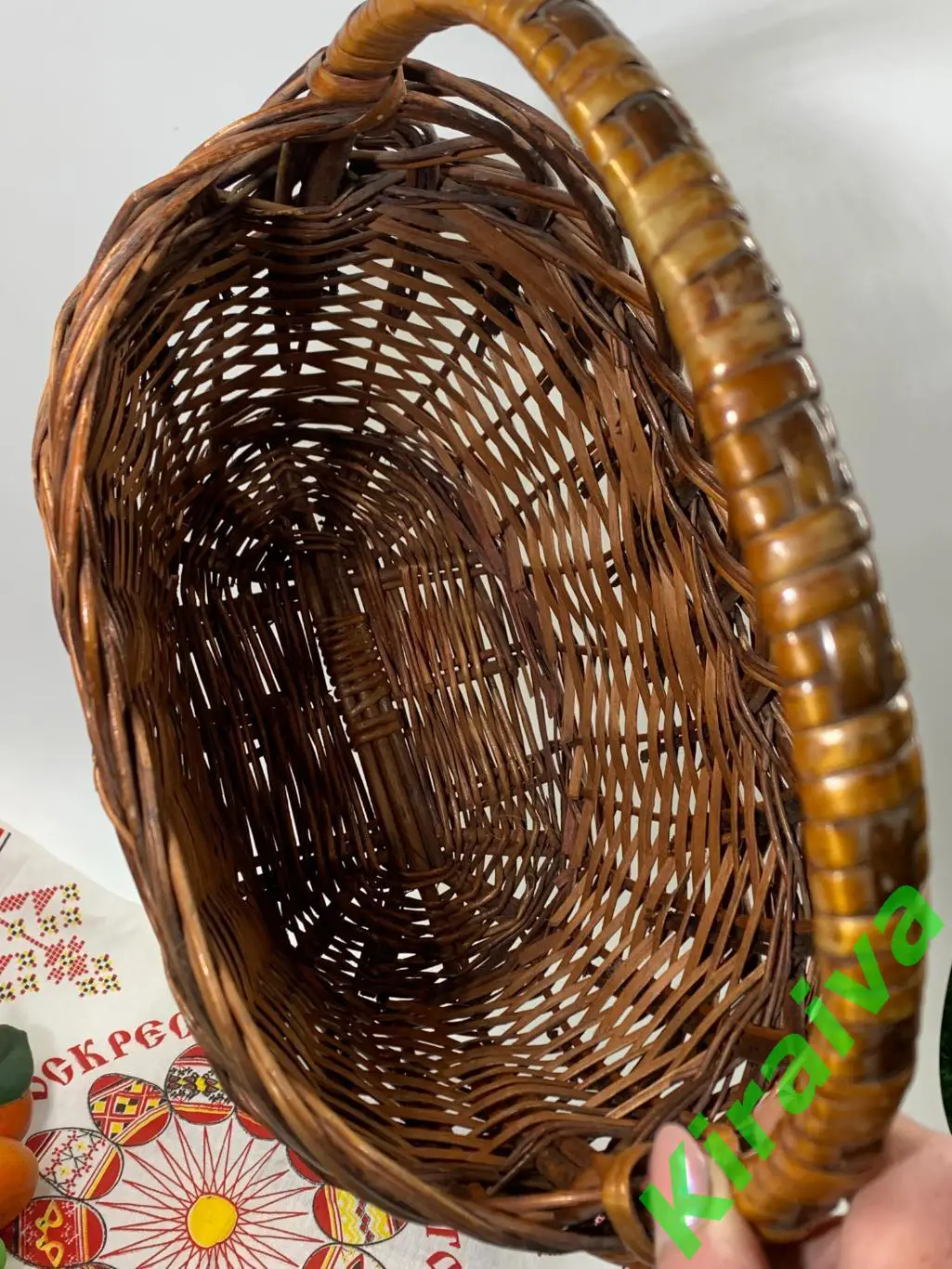 Плетеная корзинка овальная Ажурная бежевая лукошко из лозы 24х17х34 см Н1852 б/у 5