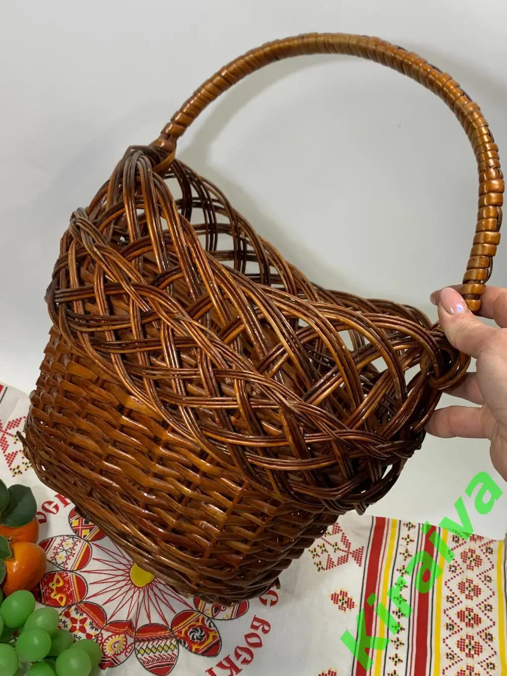 Плетеная корзинка овальная Ажурная бежевая лукошко из лозы 24х17х34 см Н1852 б/у 6