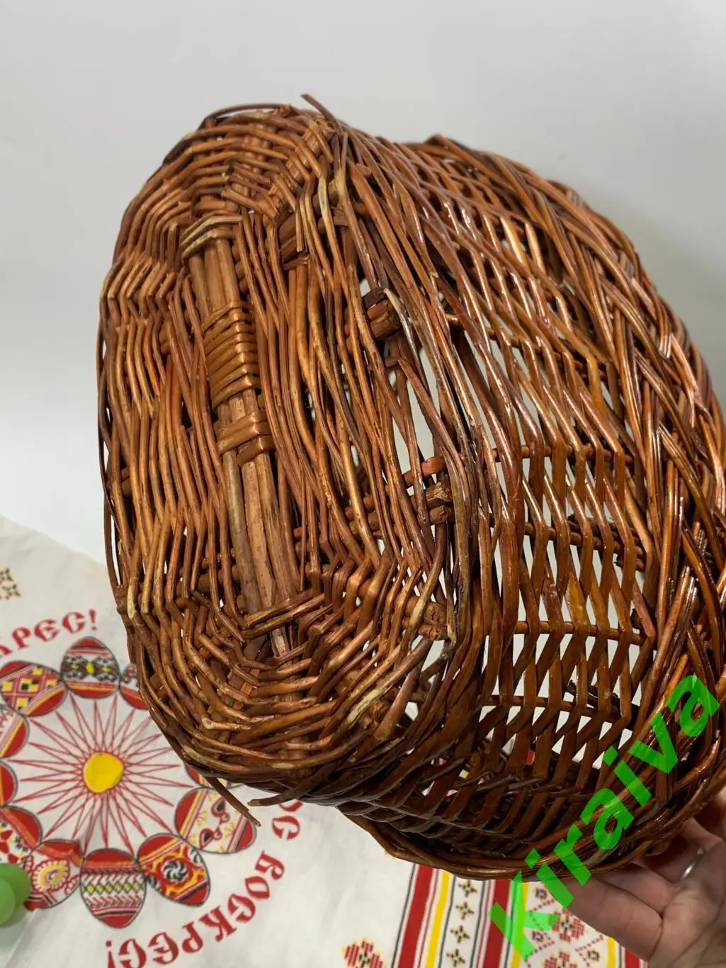 Плетеная корзинка овальная Ажурная бежевая лукошко из лозы 24х17х34 см Н1852 б/у 7