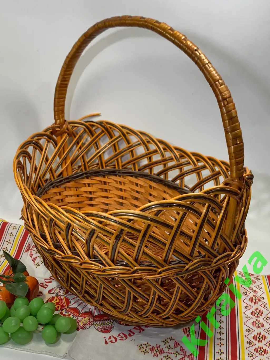 Плетеная корзинка овальная Ажурная бежевая лукошко из лозы 39х31х42 см Н1853 бол 2