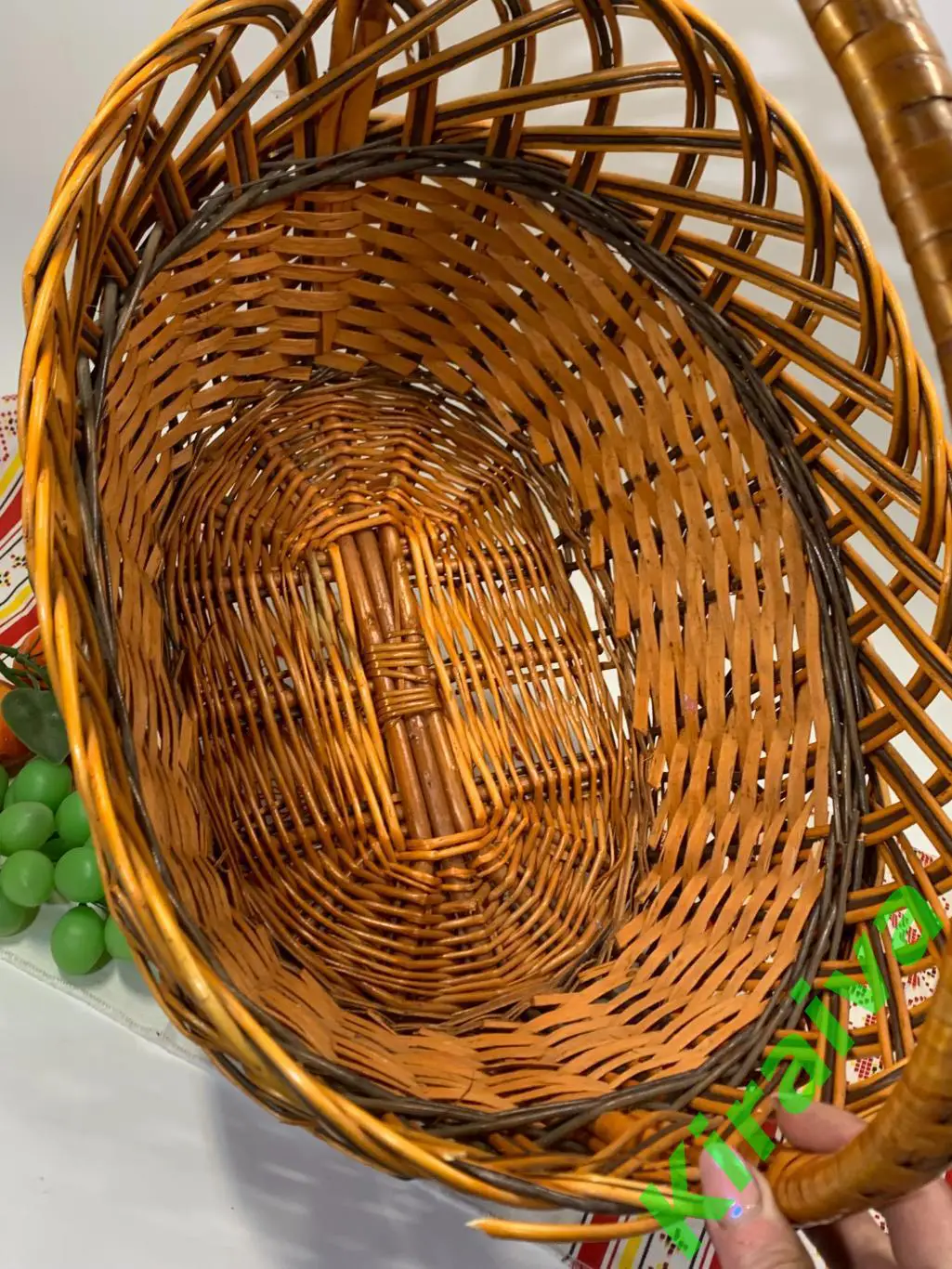 Плетеная корзинка овальная Ажурная бежевая лукошко из лозы 39х31х42 см Н1853 бол 5