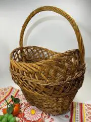 Плетеная корзинка овальная Ажурная бежевая лукошко из лозы 37х30х49 см Н1854 бол