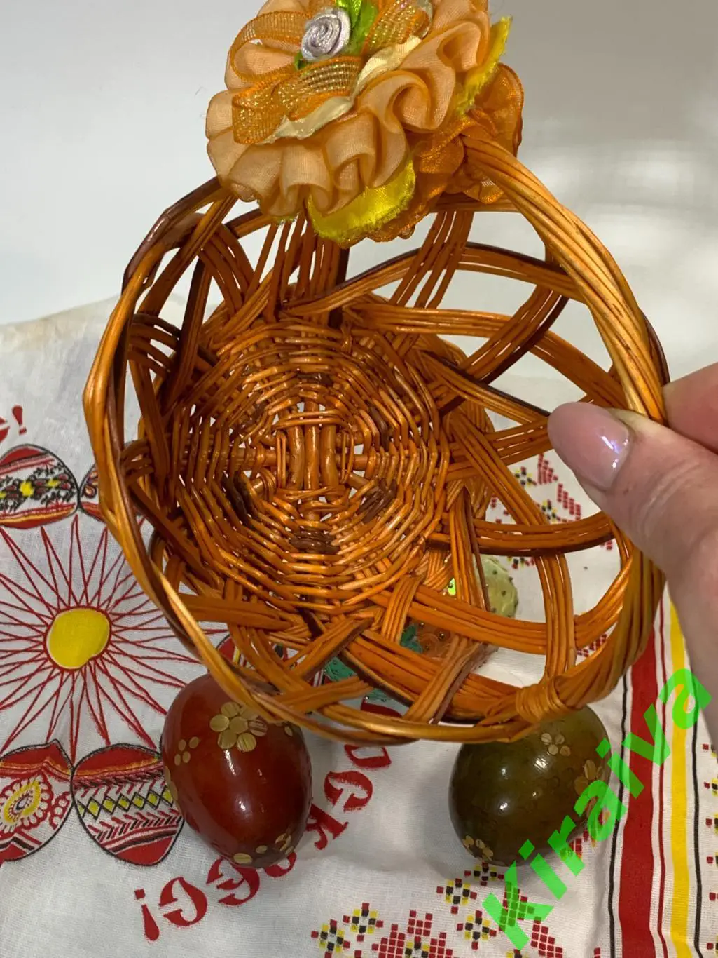 Плетеная корзинка круглая ажурная из лозы маленькая детская 13,5 х15 см Н1857 дл 6