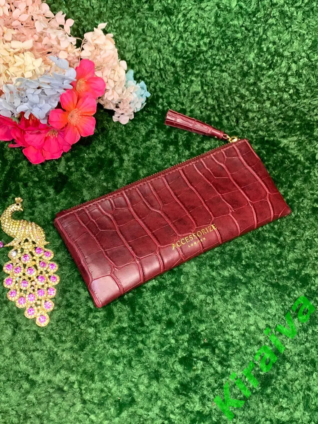 Женский клатч - кошелек для телефона 22х9 см тиснение под крокодила бордовый Н18