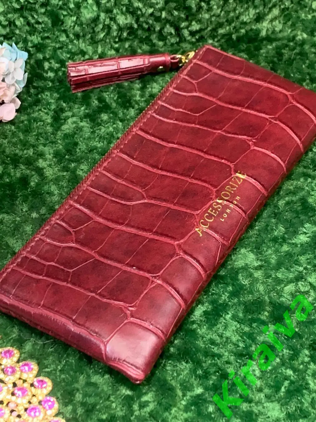 Женский клатч - кошелек для телефона 22х9 см тиснение под крокодила бордовый Н18 1
