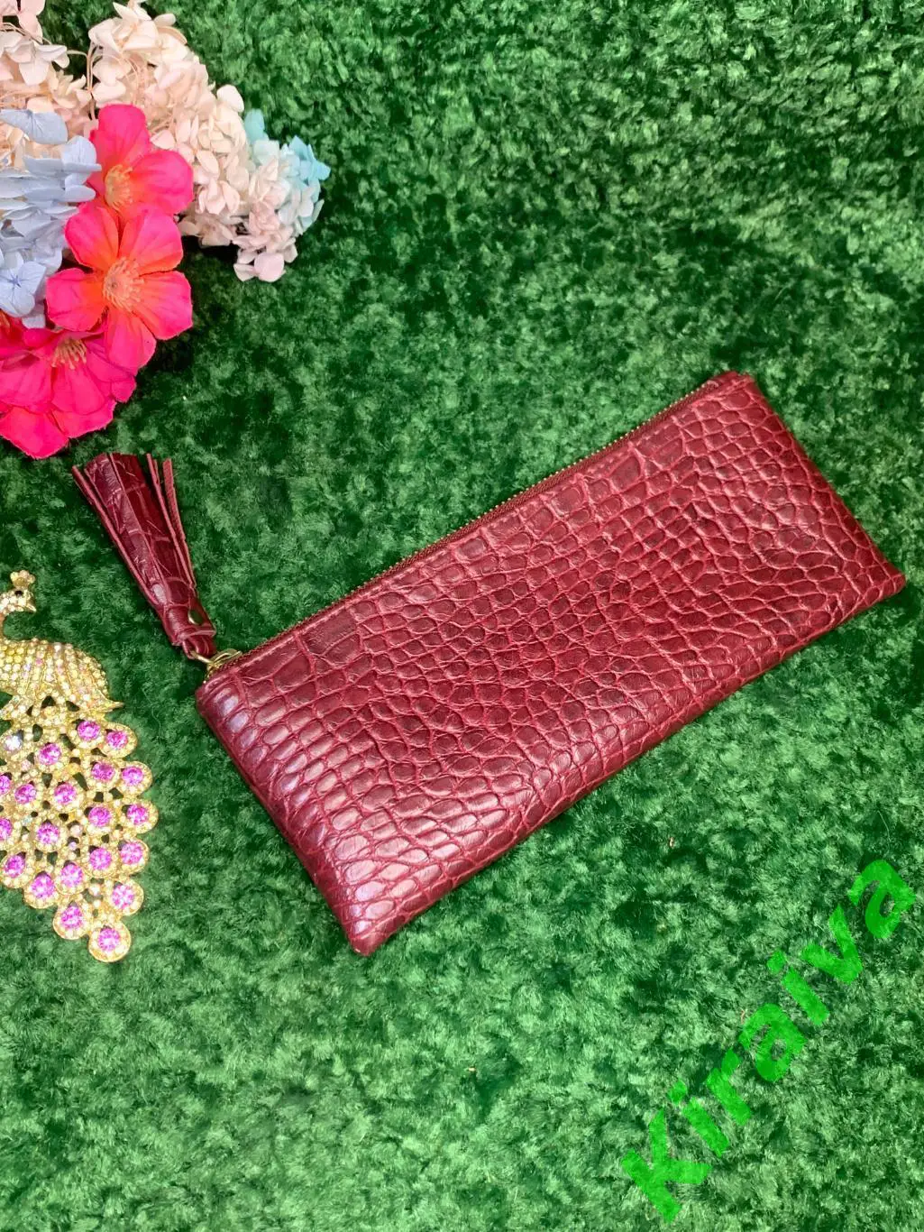 Женский клатч - кошелек для телефона 22х9 см тиснение под крокодила бордовый Н18 3