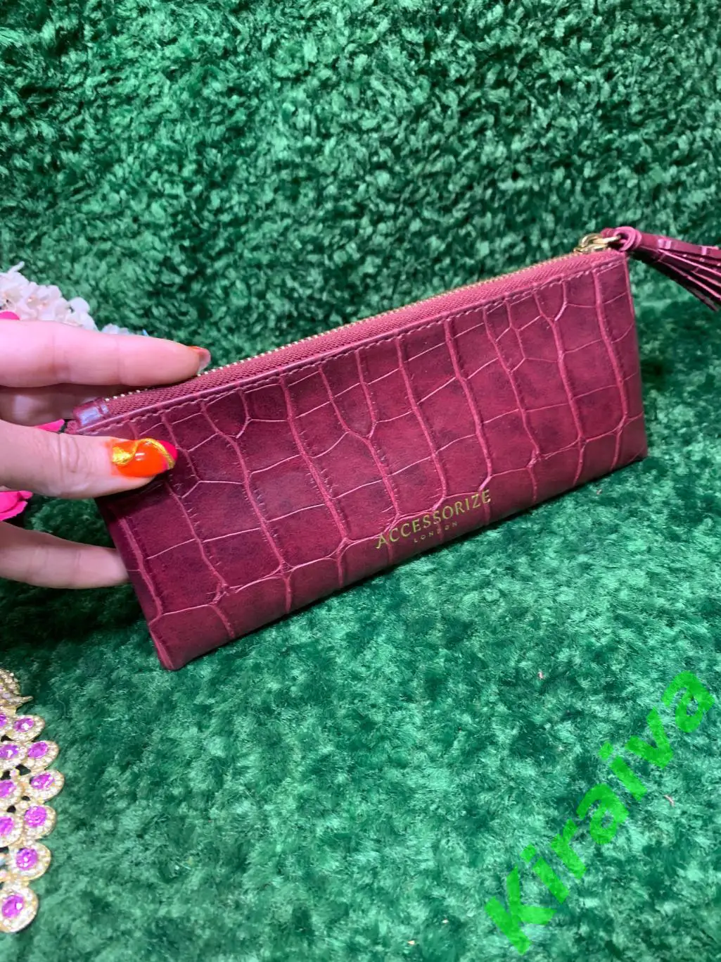 Женский клатч - кошелек для телефона 22х9 см тиснение под крокодила бордовый Н18 6
