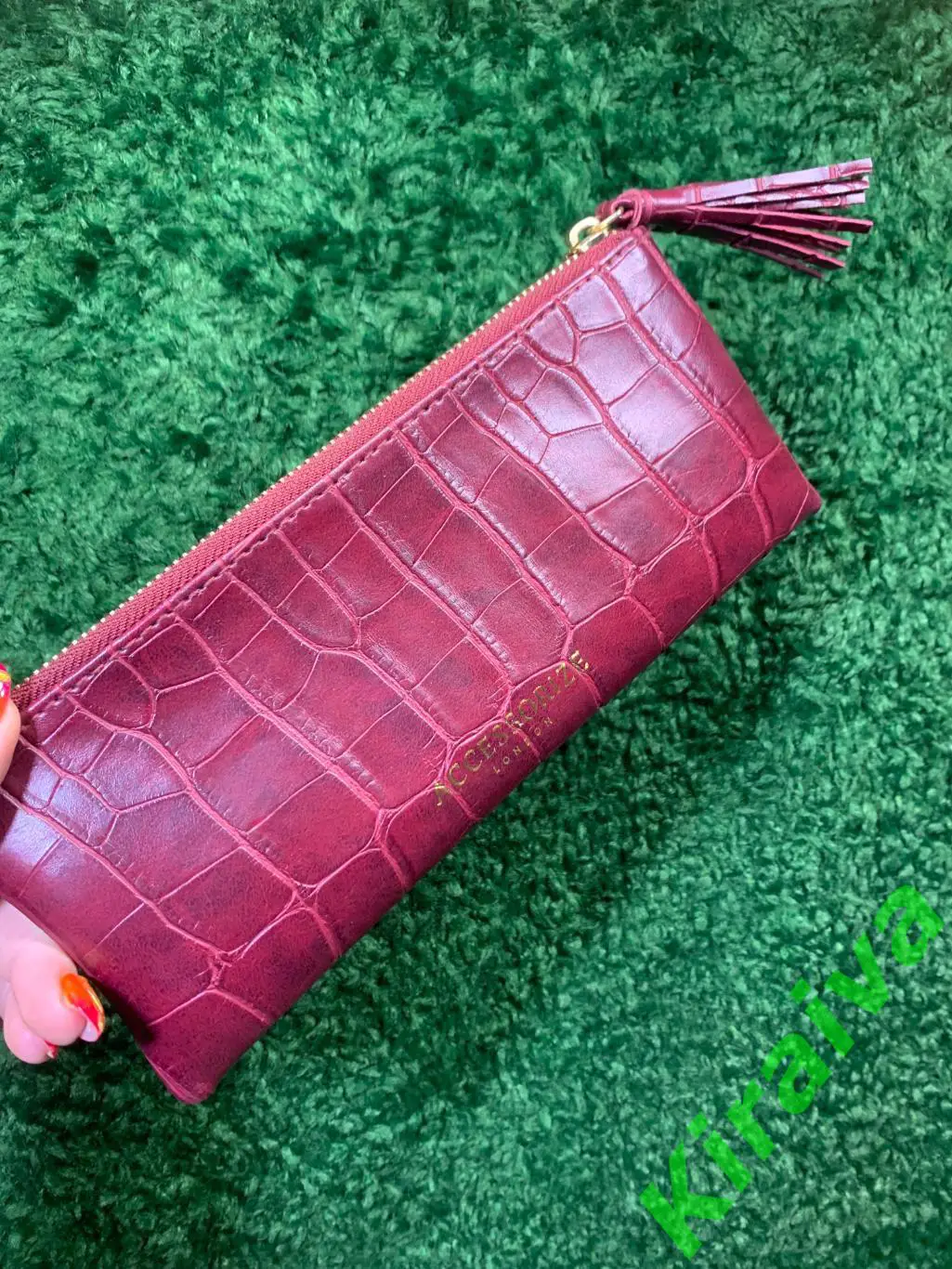 Женский клатч - кошелек для телефона 22х9 см тиснение под крокодила бордовый Н18 7