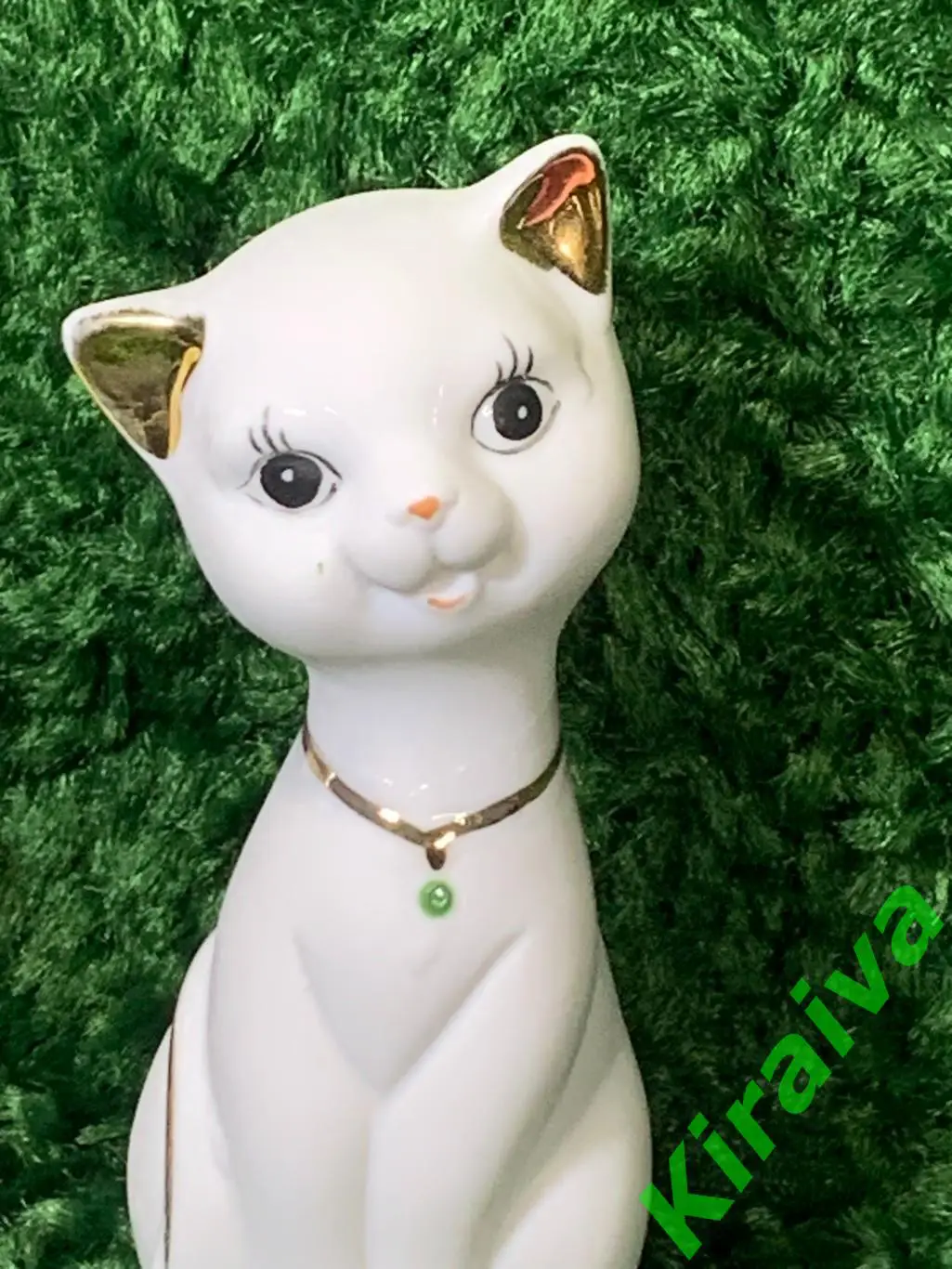 Фигурка кошечка белая с позолотой Декоративная статуэтка кошка фарфор 12см Н1874 2