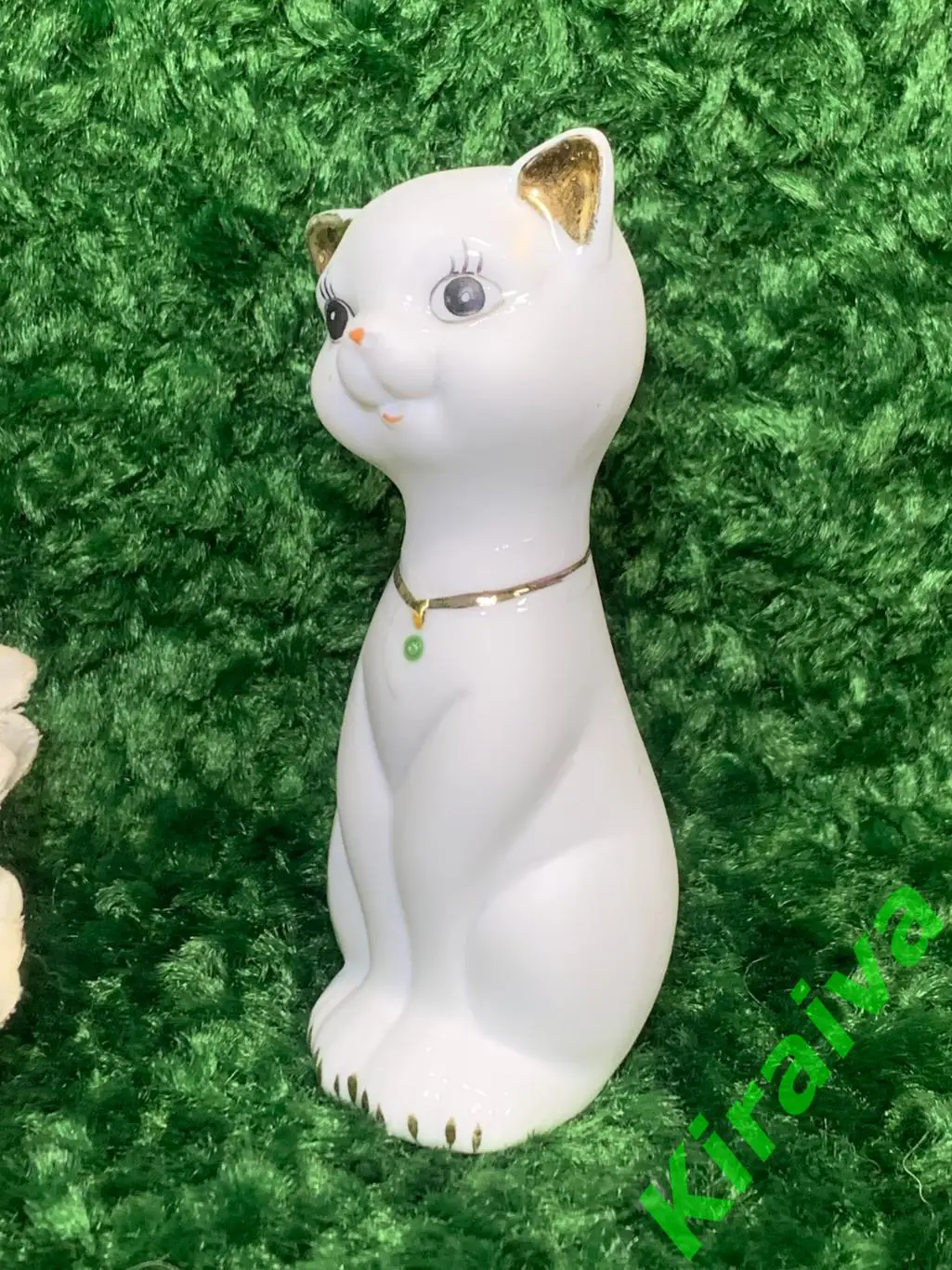 Фигурка кошечка белая с позолотой Декоративная статуэтка кошка фарфор 12см Н1874 5