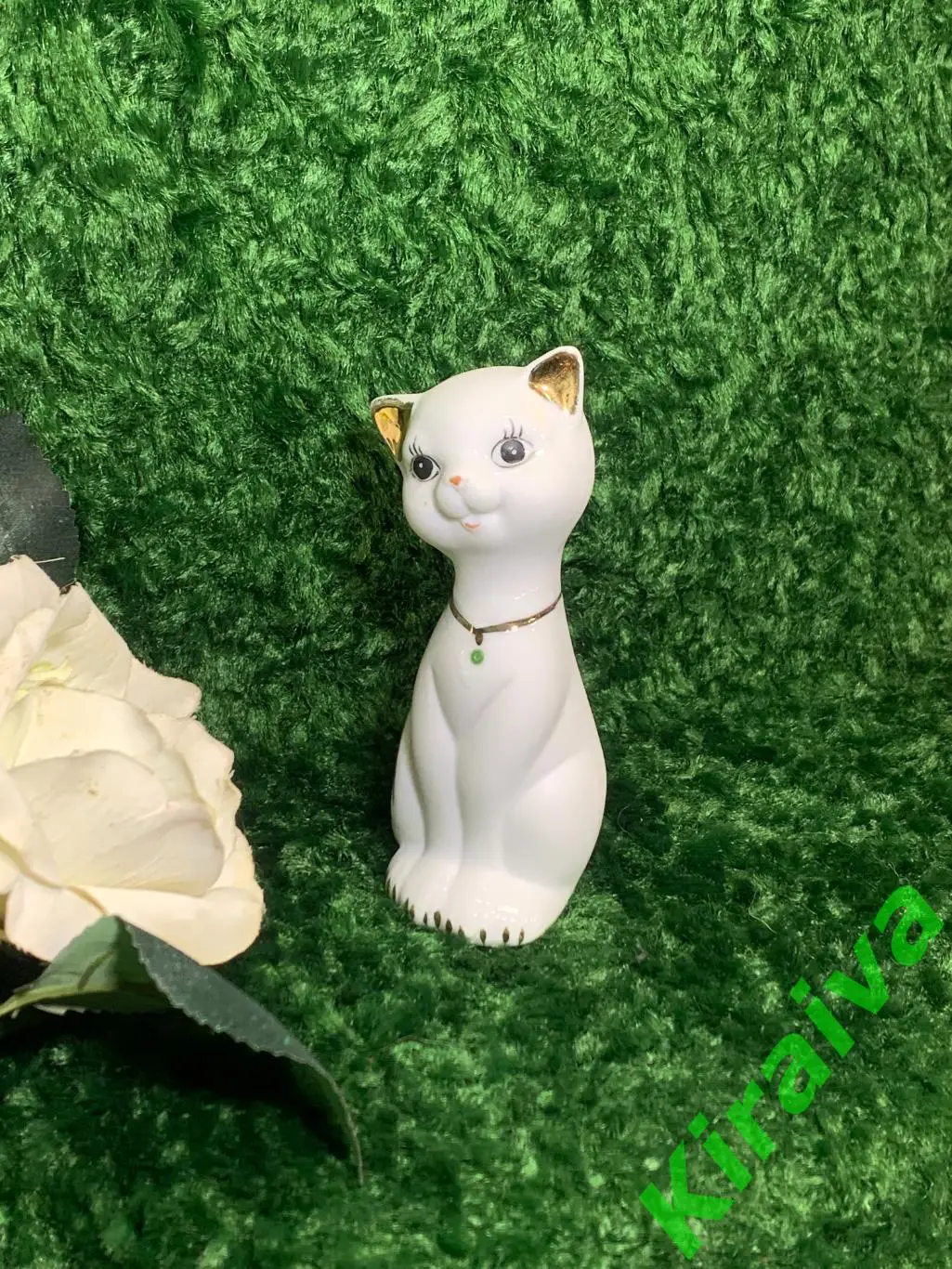 Фигурка кошечка белая с позолотой Декоративная статуэтка кошка фарфор 12см Н1874 6