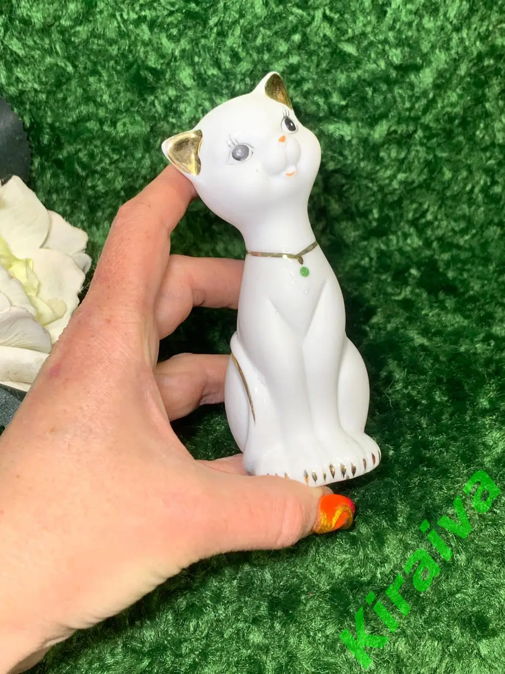 Фигурка кошечка белая с позолотой Декоративная статуэтка кошка фарфор 12см Н1874 7