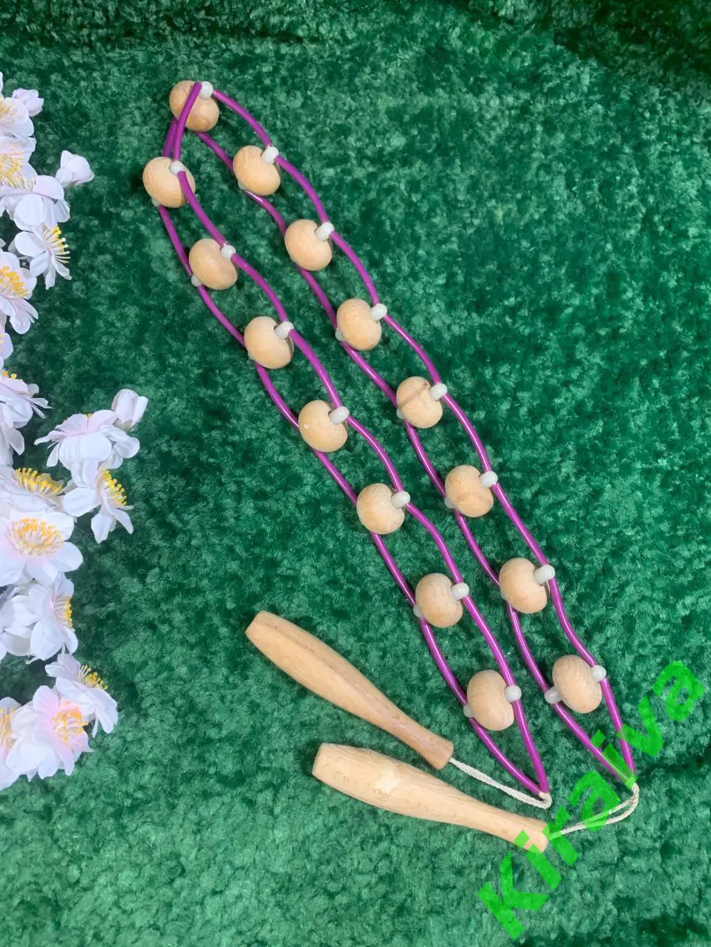 Массажер деревянный ленточно-роликовый для спины ног тела 126 см. Н7926 советски