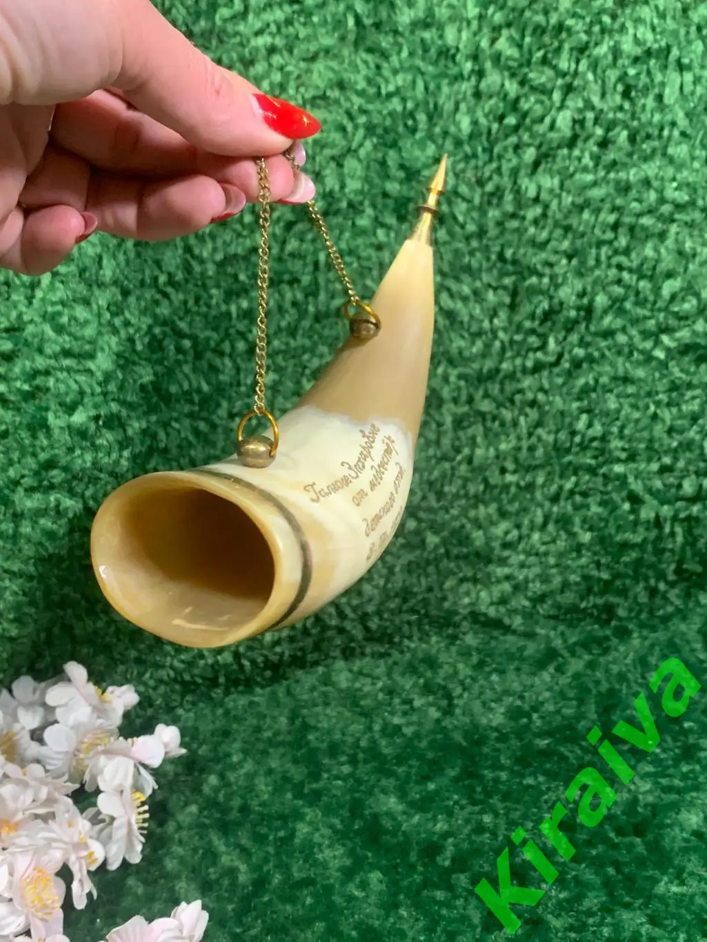 Рог кубач Подарочный рог из натурального рога с гравировкой, 1978 год Н1225 суве 1