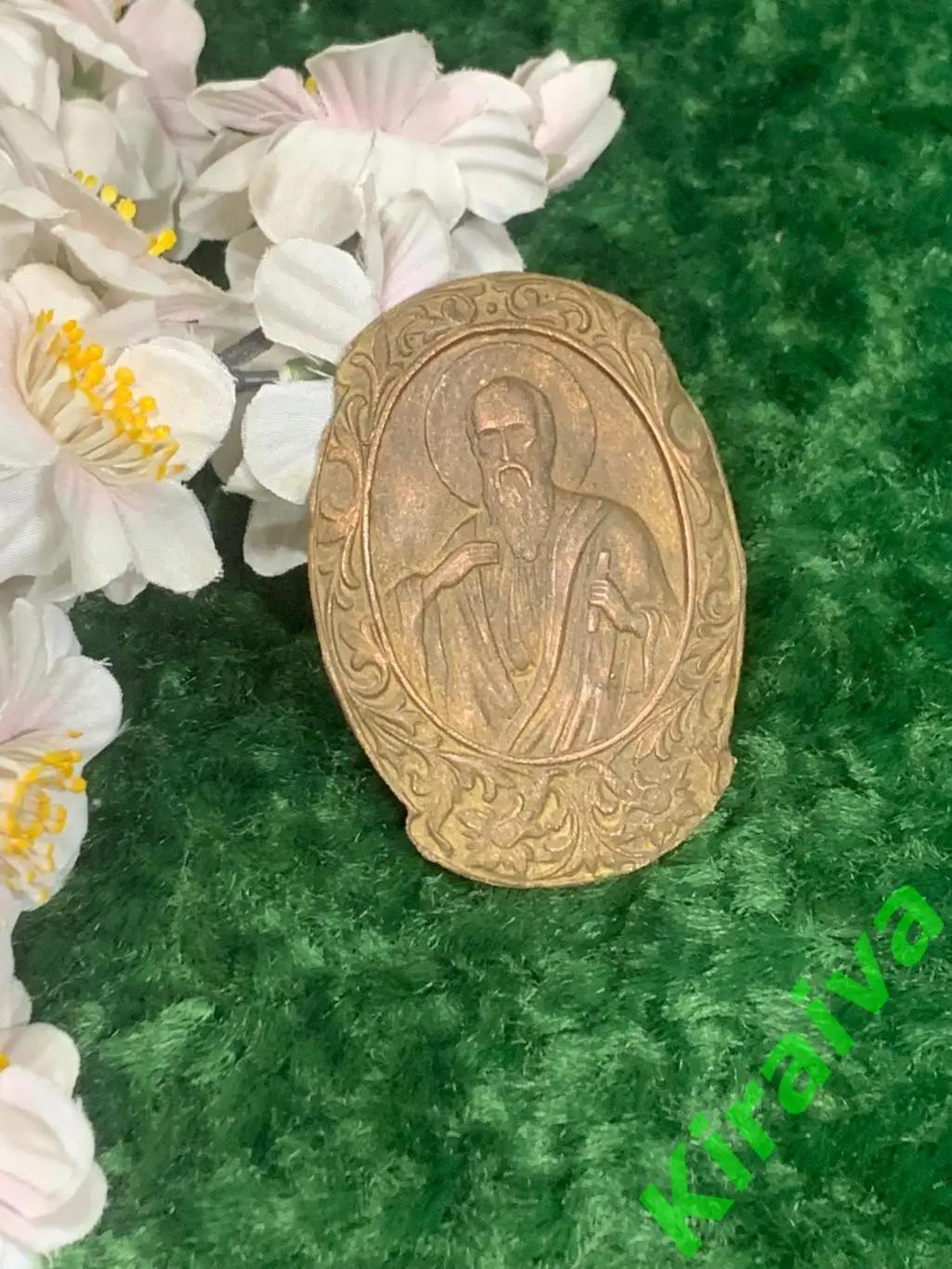 Старинный медный образок XIX Накладка на Библию Евангелист Лука Н1249 1