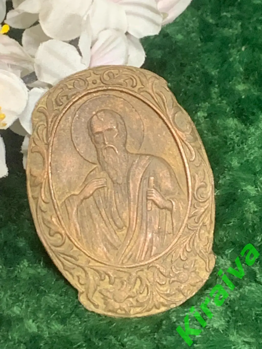 Старинный медный образок XIX Накладка на Библию Евангелист Лука Н1249