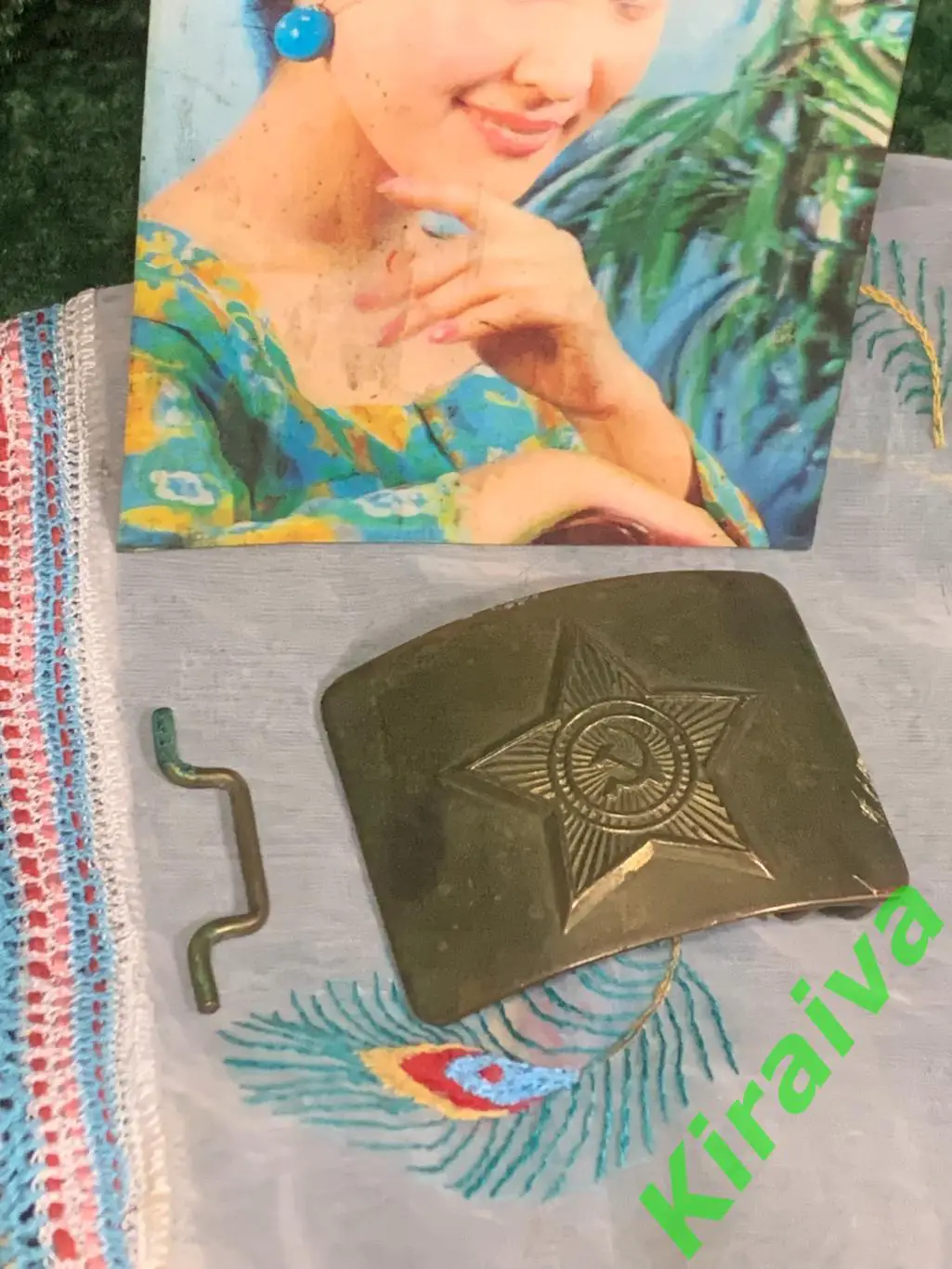 Пряжка солдатская СССР латунная с гербом и звездой, комплект бляха + скоба Н1483 1