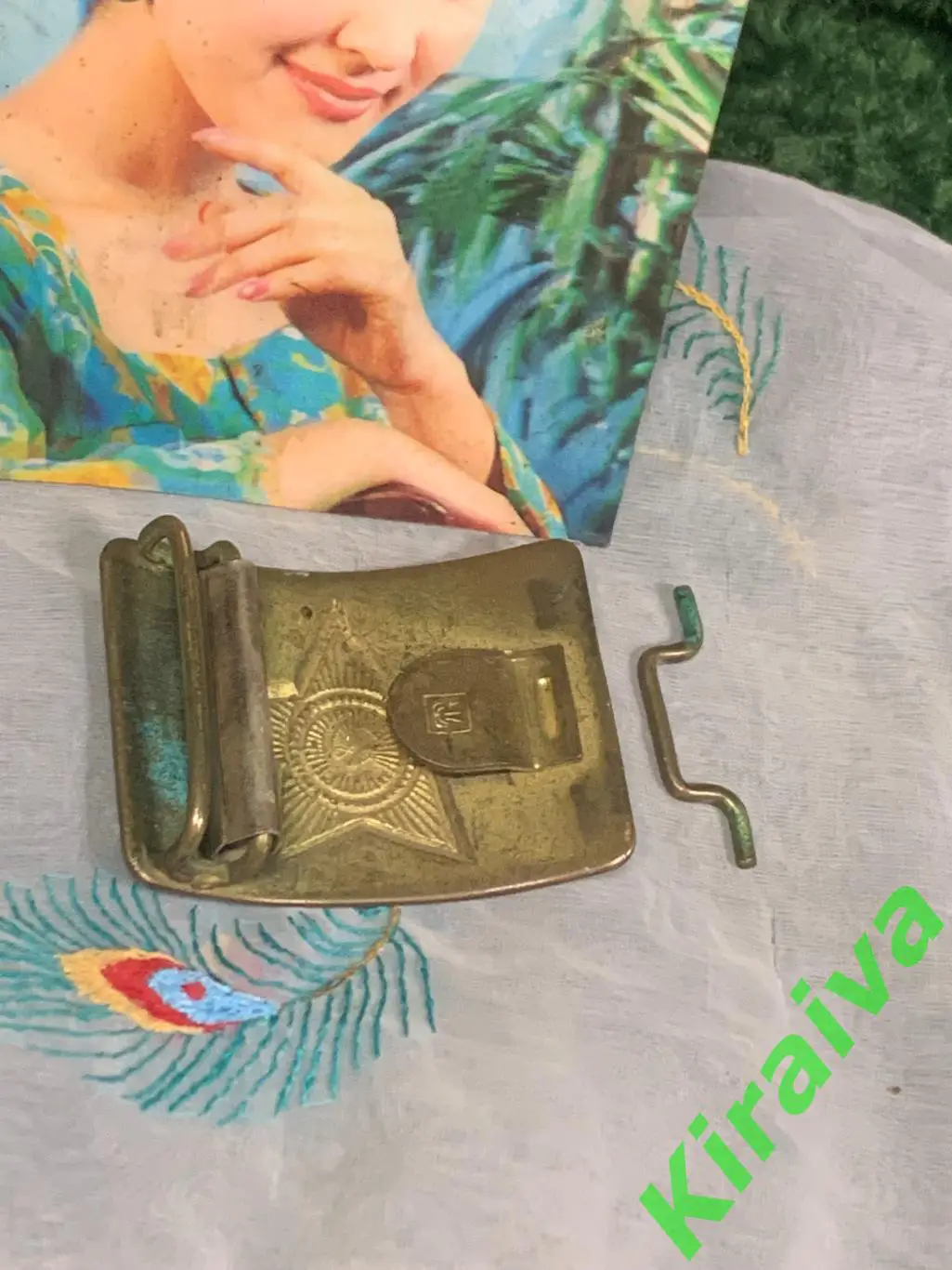 Пряжка солдатская СССР латунная с гербом и звездой, комплект бляха + скоба Н1483 2