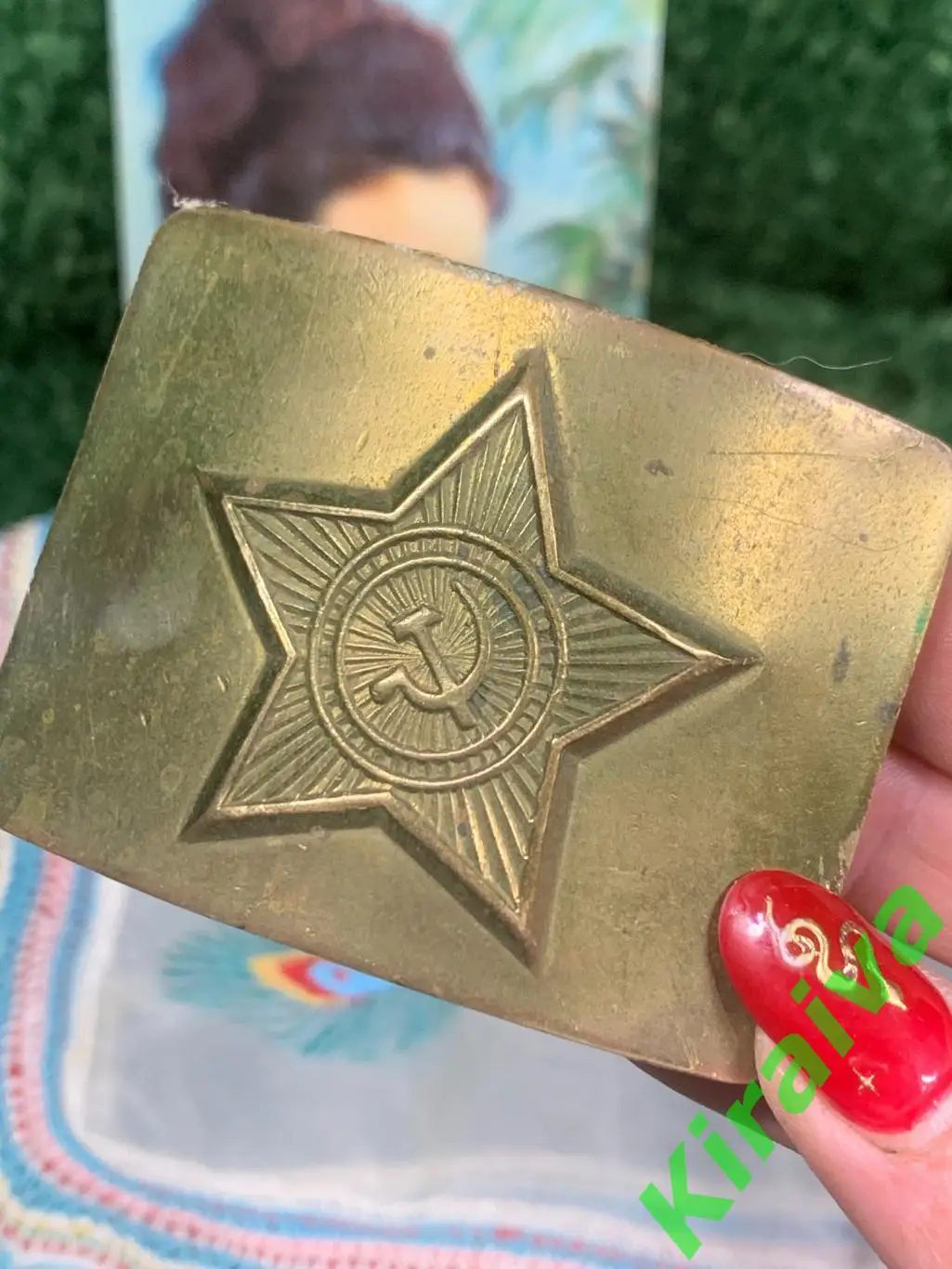 Пряжка солдатская СССР латунная с гербом и звездой, комплект бляха + скоба Н1483 6