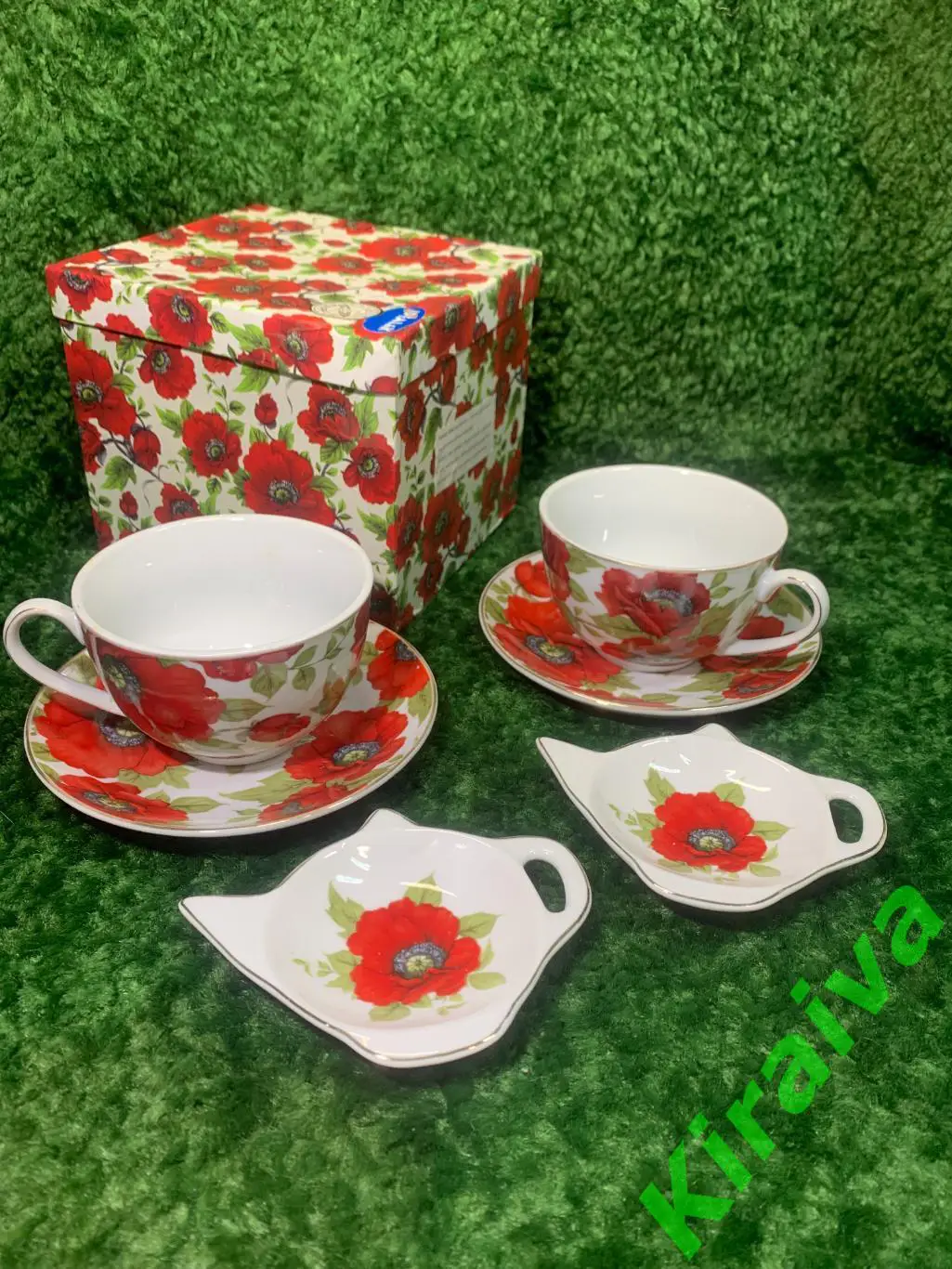 Подарочный чайный набор на 2 персоны с маками (6 предметов) ТМ Ideal&k Н4993Из