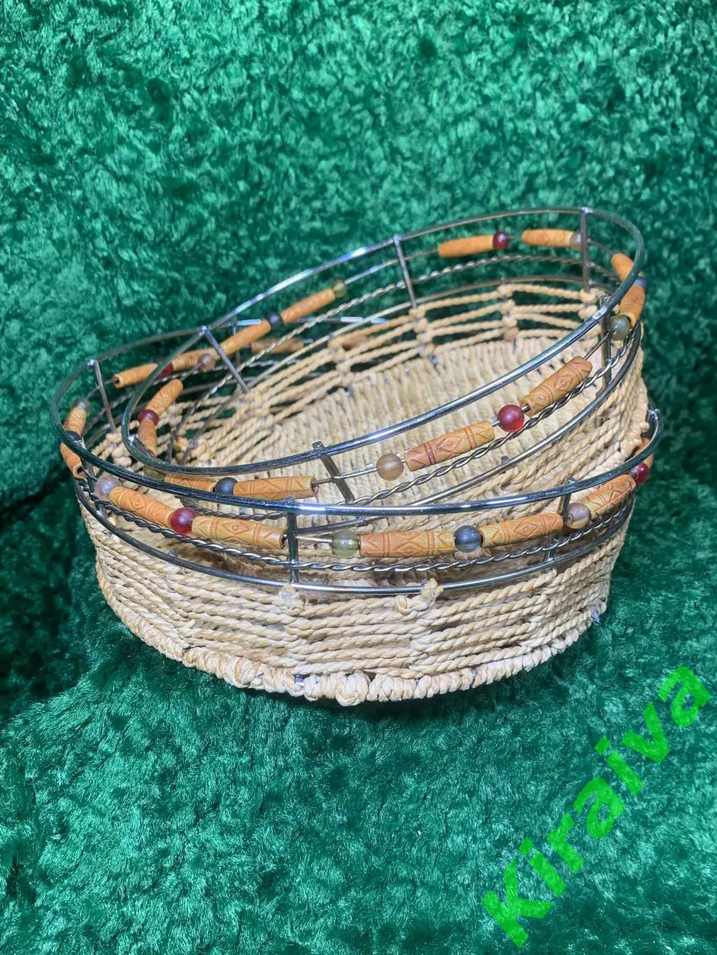 Винтажный набор плетёных корзинок с бусинами, времён СССР (2 шт.) Н4996