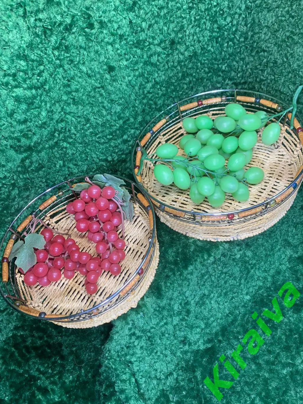 Винтажный набор плетёных корзинок с бусинами, времён СССР (2 шт.) Н4996 4