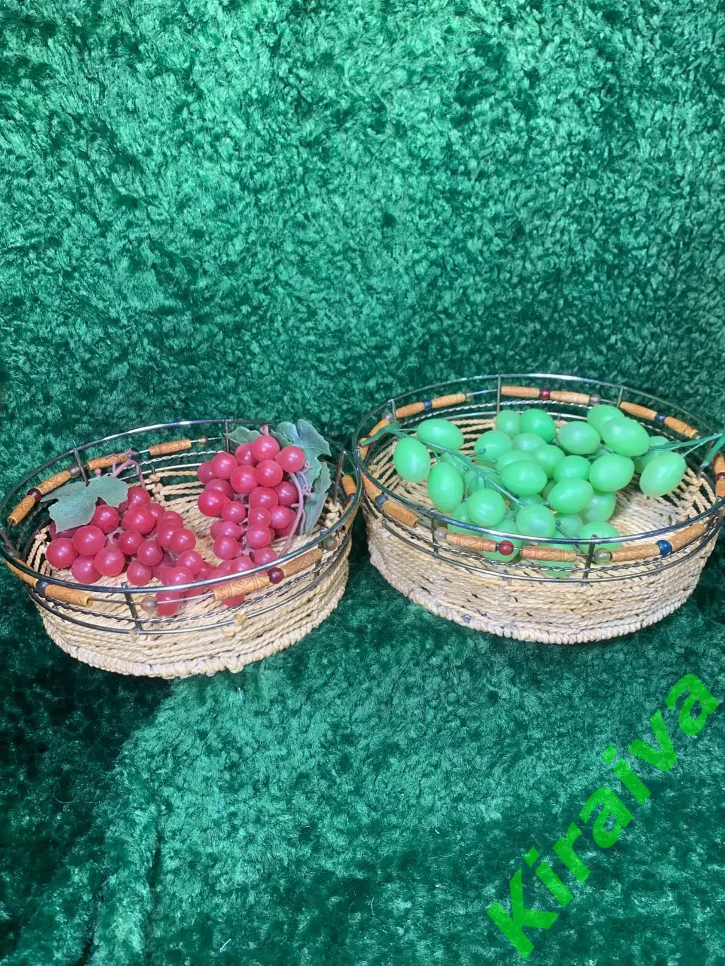 Винтажный набор плетёных корзинок с бусинами, времён СССР (2 шт.) Н4996 5