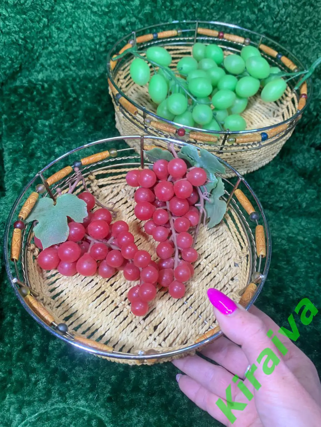 Винтажный набор плетёных корзинок с бусинами, времён СССР (2 шт.) Н4996 6