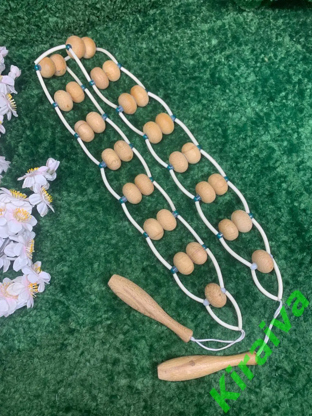 Массажер двухрядный деревянный ленточно-роликовый для спины ног тела 133см Н8019