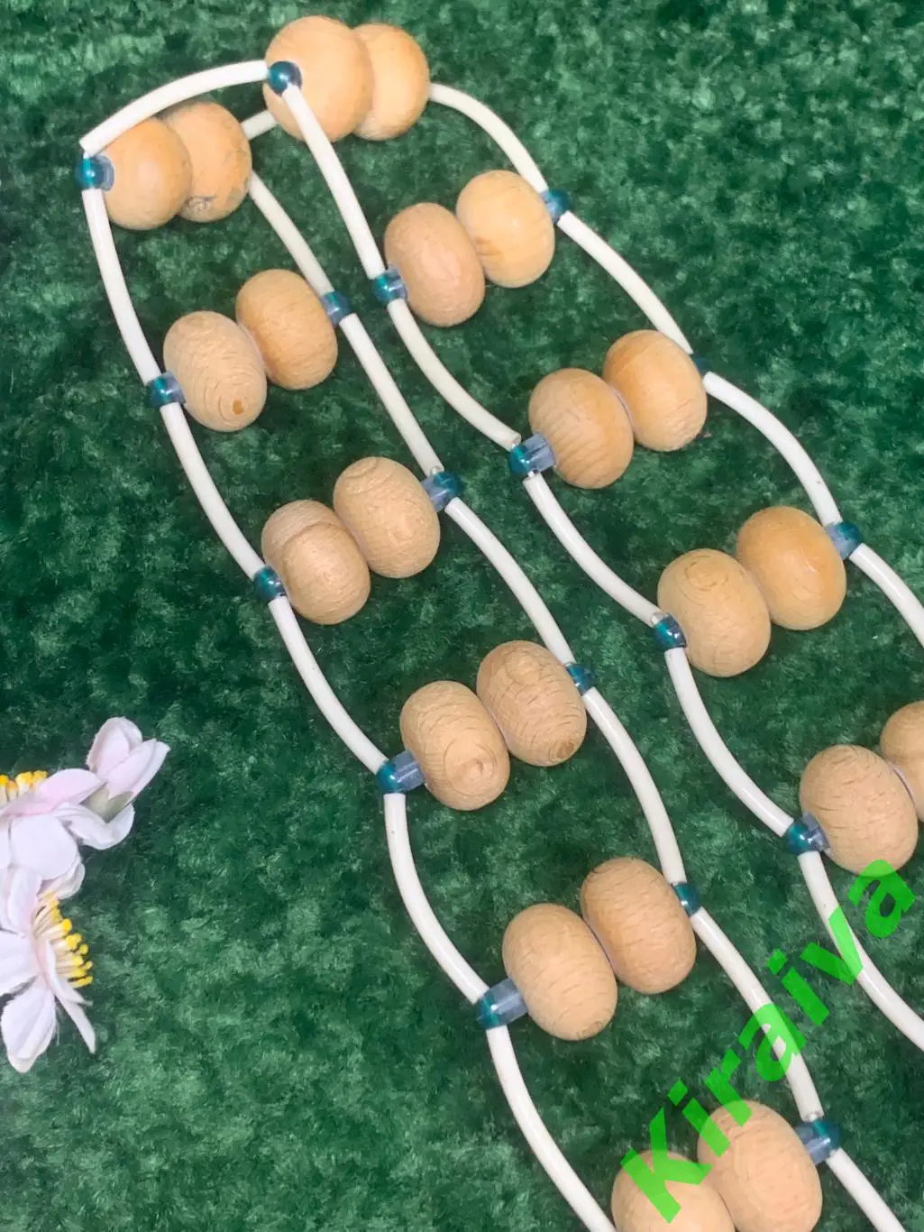 Массажер двухрядный деревянный ленточно-роликовый для спины ног тела 133см Н8019 1