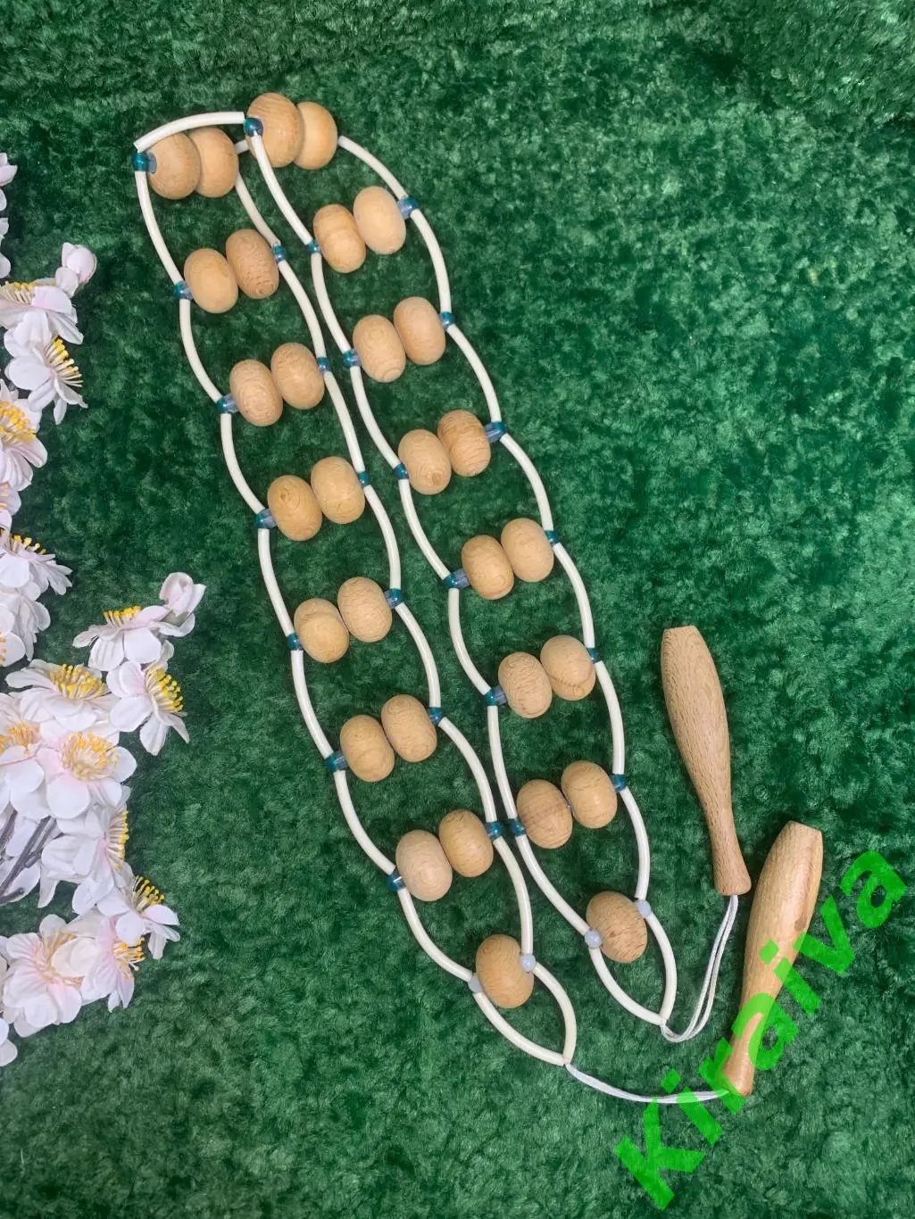 Массажер двухрядный деревянный ленточно-роликовый для спины ног тела 133см Н8019 4