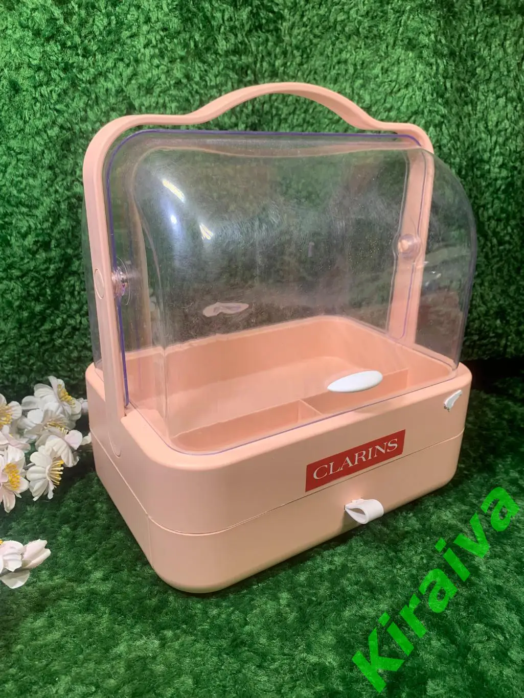 Настольный органайзер для косметики с выдвижным ящиком и ручкой прозрачный Н1505 2