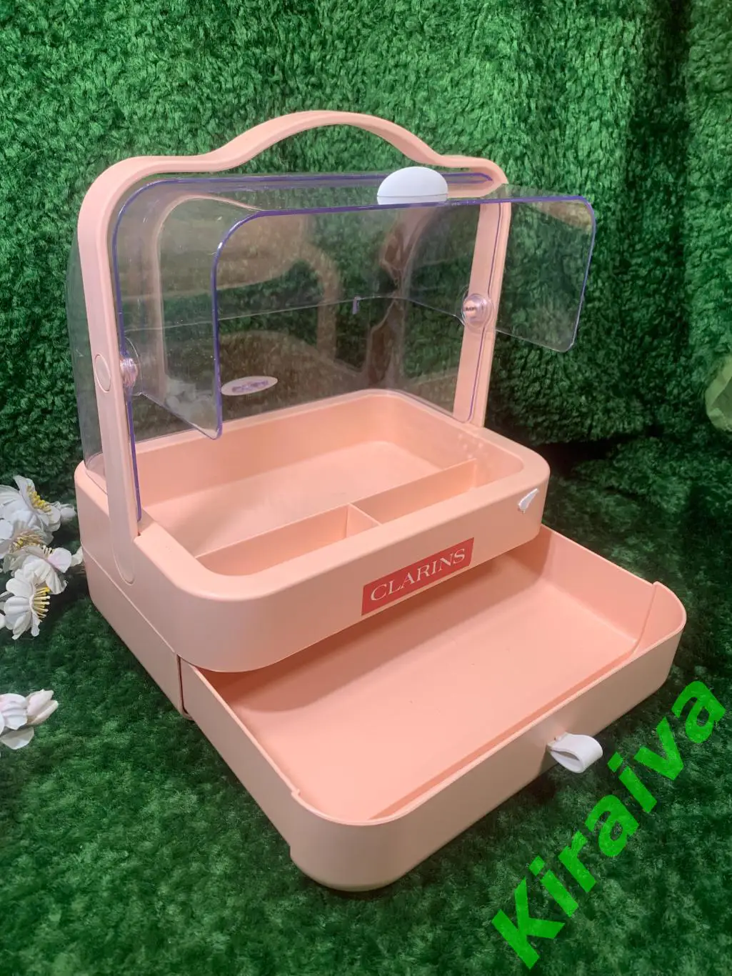 Настольный органайзер для косметики с выдвижным ящиком и ручкой прозрачный Н1505 3