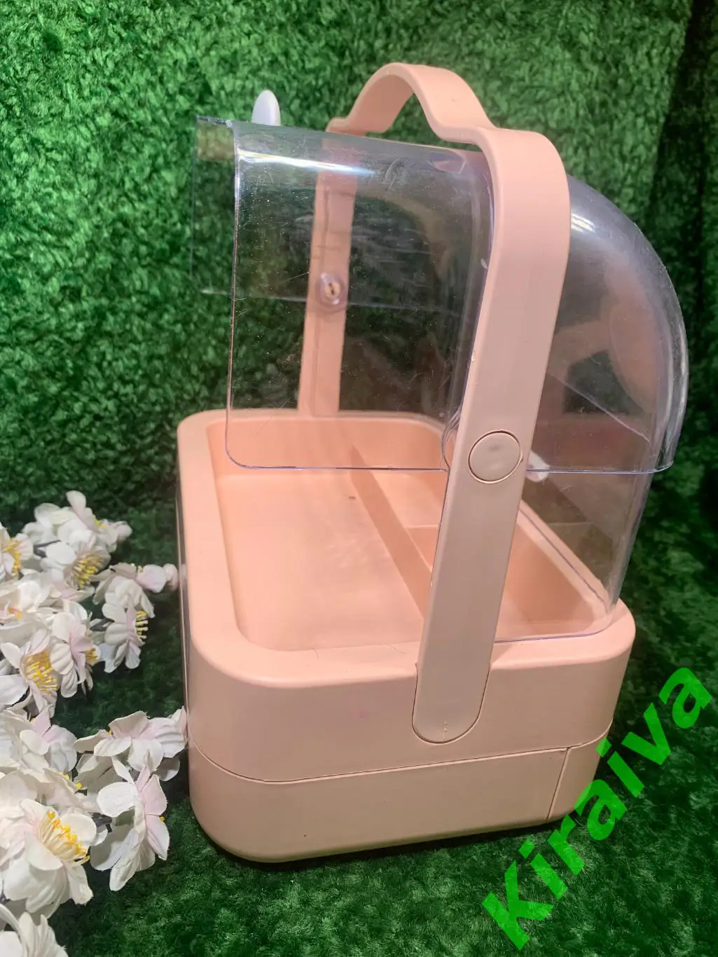 Настольный органайзер для косметики с выдвижным ящиком и ручкой прозрачный Н1505 4