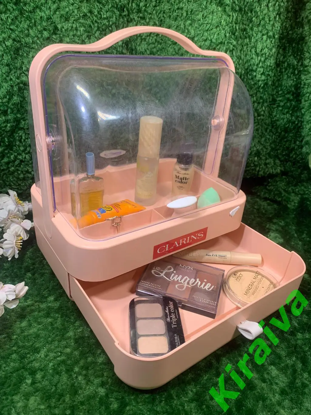 Настольный органайзер для косметики с выдвижным ящиком и ручкой прозрачный Н1505