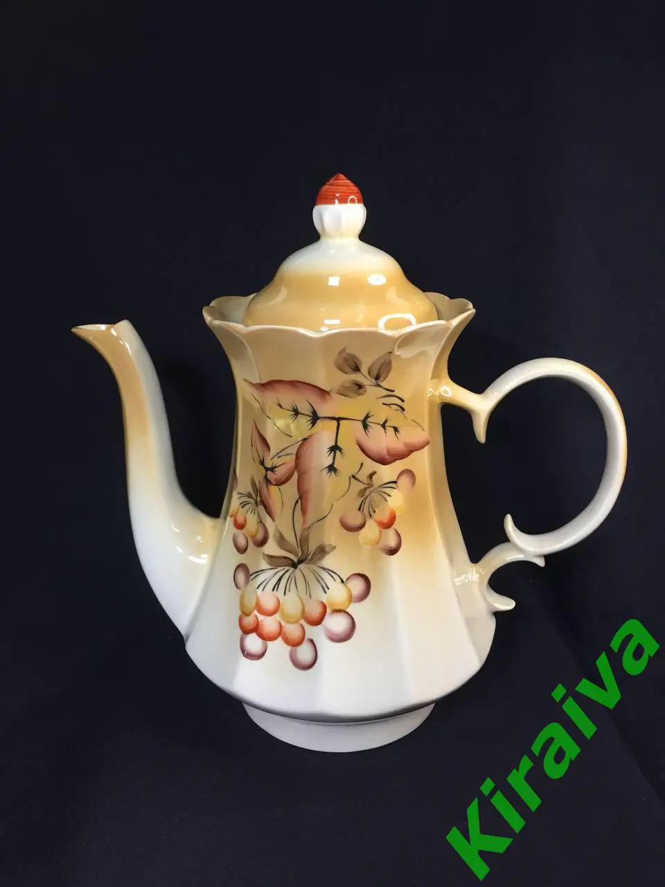 Чайник доливной большой фарфоровый 2 л. ручная роспись, винтаж, Коростень Н1196