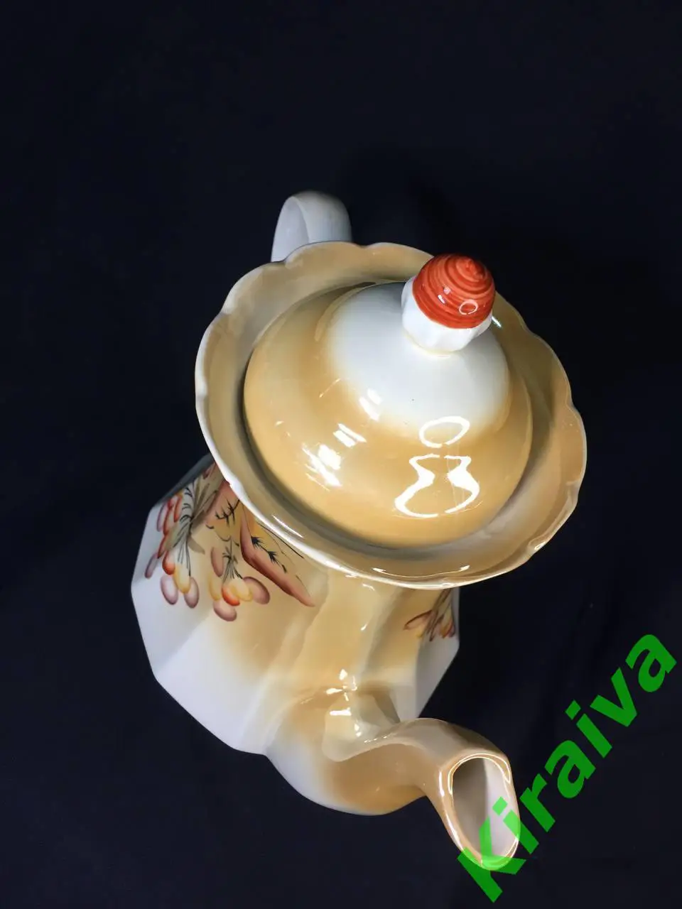 Чайник доливной большой фарфоровый 2 л. ручная роспись, винтаж, Коростень Н1196 5