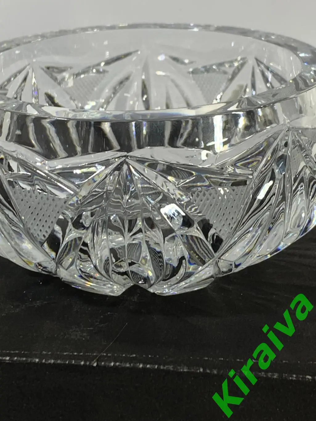 Хрустальная конфетница СССР — резная, круглая, тяжёлая, ?12 см, винтаж Н1534Пр 3