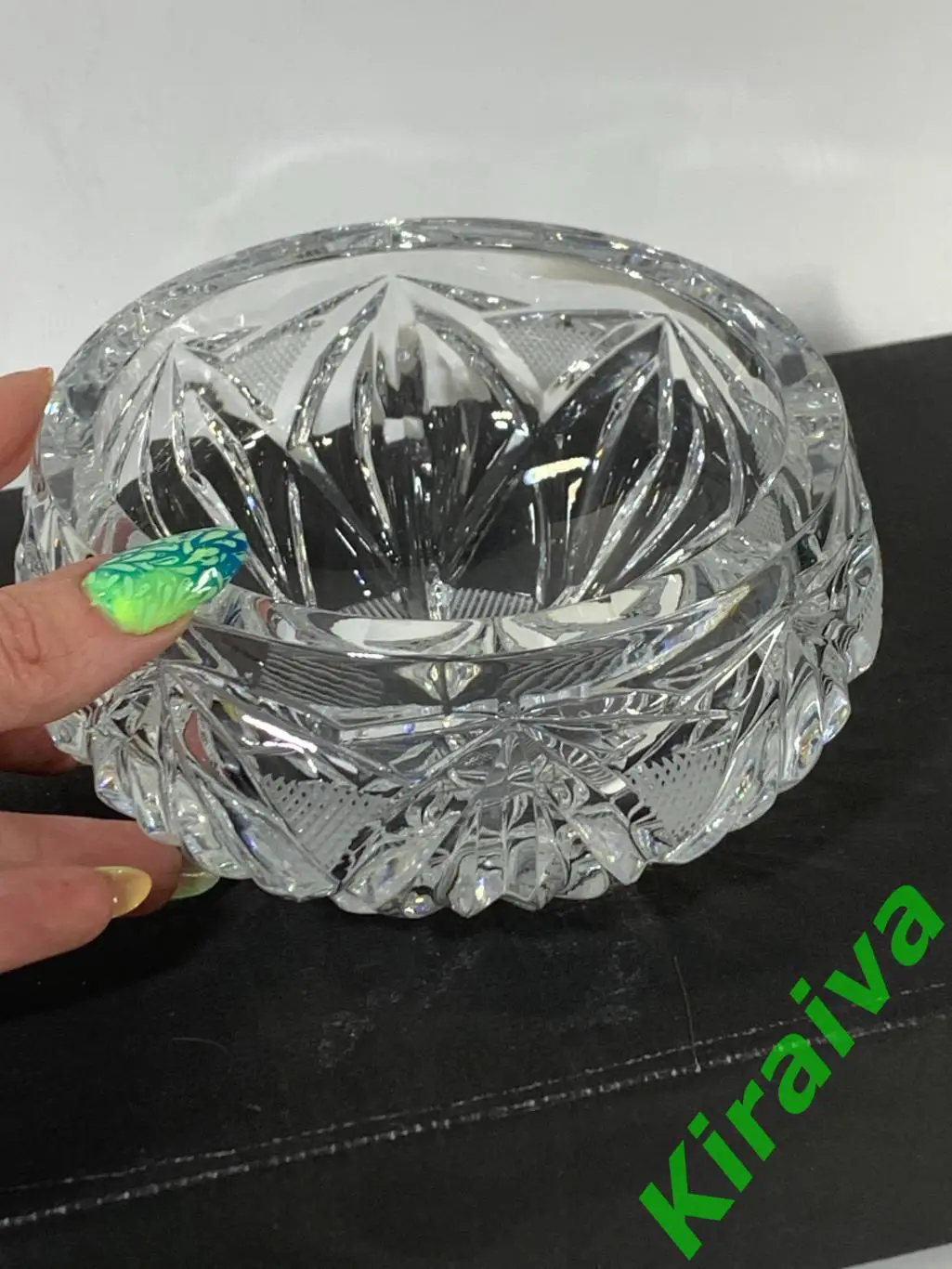 Хрустальная конфетница СССР — резная, круглая, тяжёлая, ?12 см, винтаж Н1534Пр 6