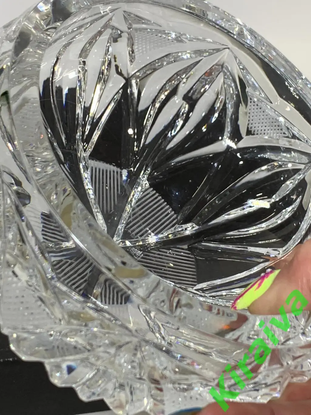 Хрустальная конфетница СССР — резная, круглая, тяжёлая, ?12 см, винтаж Н1534Пр 7