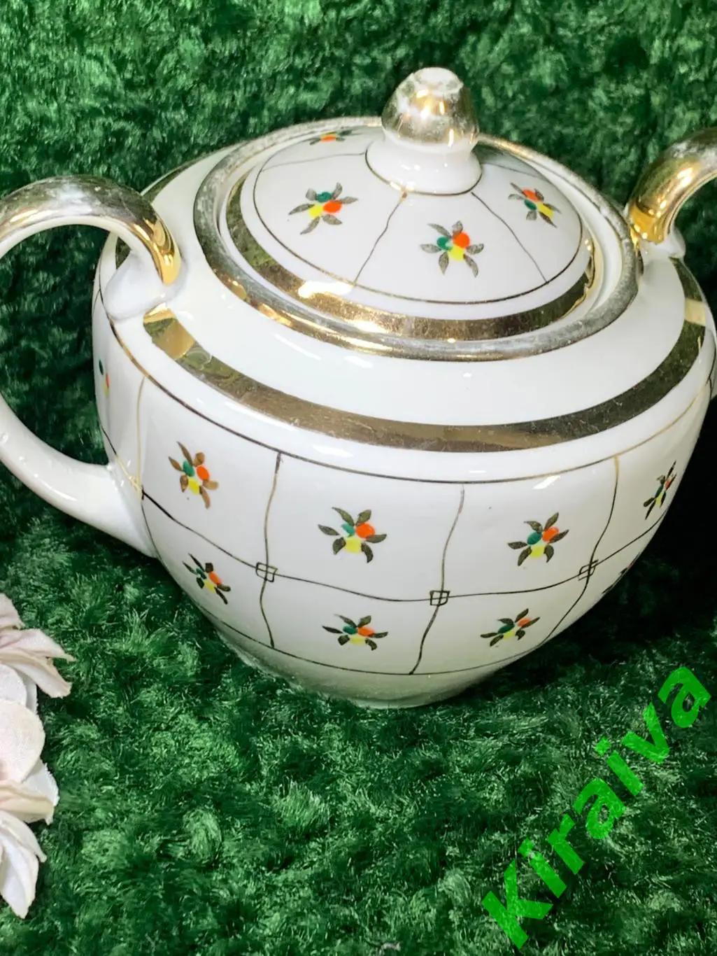 Винтажный чайник с сеточкой и сахарница из сервиза «Жито», Городница, 1957–60 гг 1