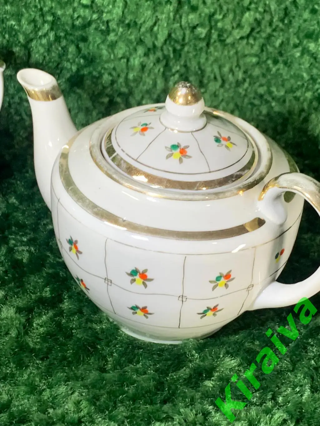 Винтажный чайник с сеточкой и сахарница из сервиза «Жито», Городница, 1957–60 гг 2