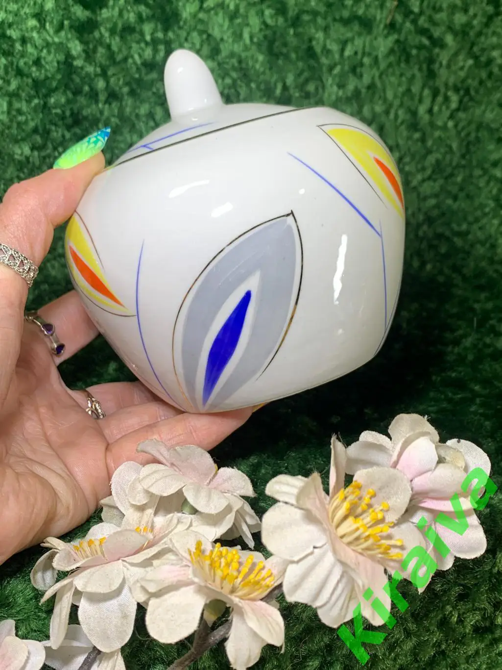 Винтажная сахарница 1960-е гг. фарфоровая 500 мл. Барановский фз роспись Н1537 7