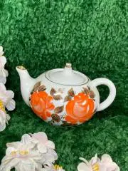 Винтажный чайник-эгоист с яркими розами 250 мл., Киев, фарфор СССР 80-е г Н1551