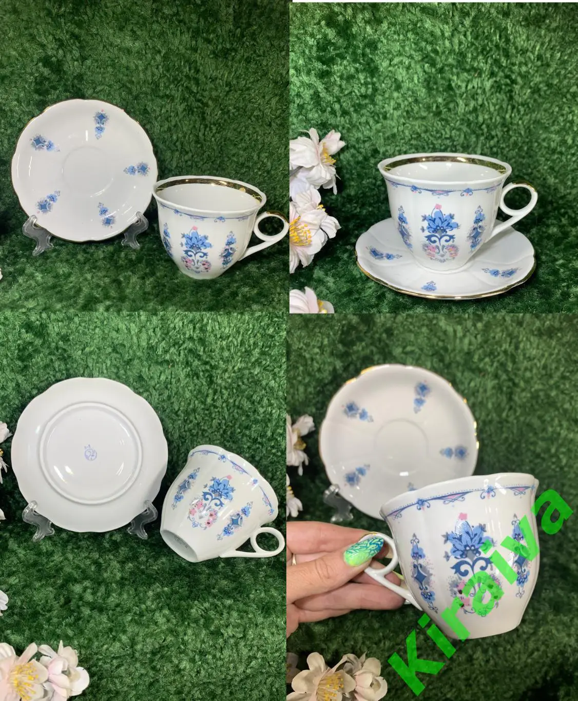 Винтажная чайная пара 80-е г. — чашка и блюдце, Васильки, 230 мл Тернополь Н1554 1