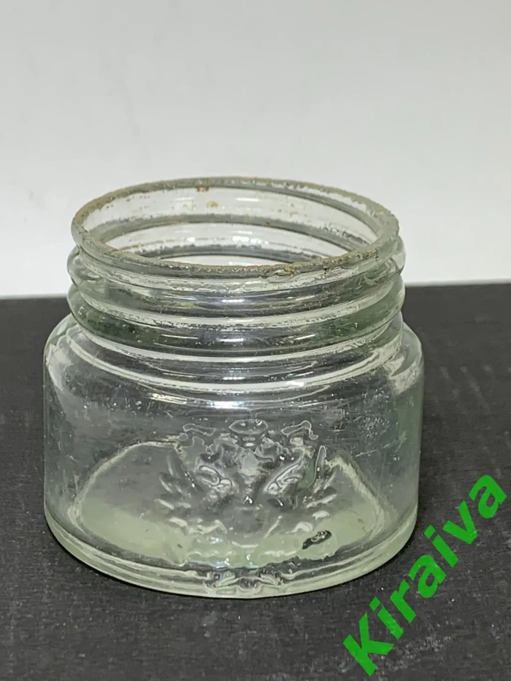 Антикварная стеклянная баночка Царизм с гербом Российской Империи Н1595Редкая 1