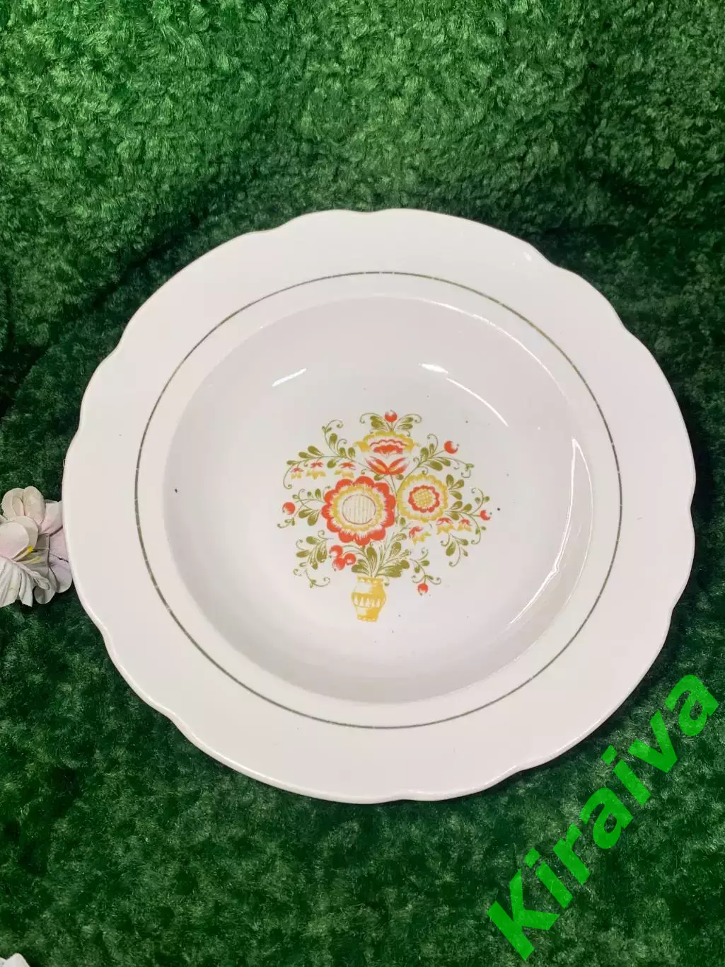 Тарелка суповая фарфоровая Коростень винтаж СССР, 24 см Н1785