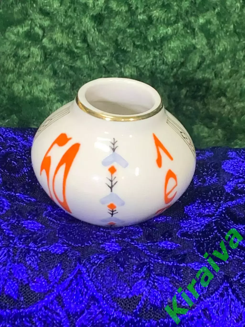 Миниатюрная фарфоровая вазочка «50 лет СССР» | Коростень | Винтаж | Роспись | По 1